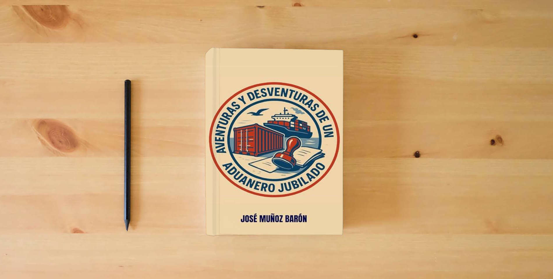 The book AVENTURAS Y DESVENTURAS DE UN ADUANERO JUBILADO is on the table