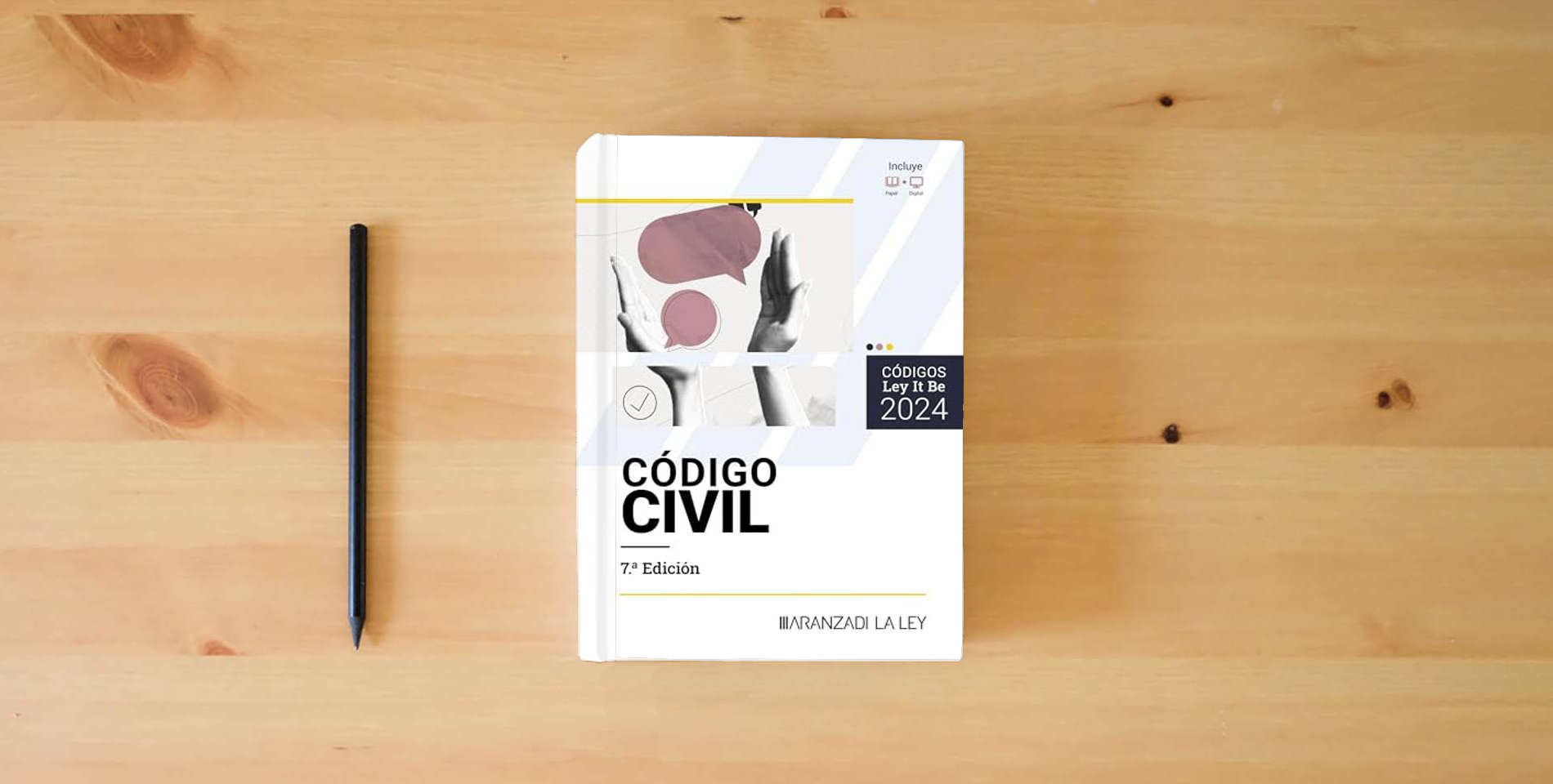 The book Código Civil (LeyItBe) is on the table