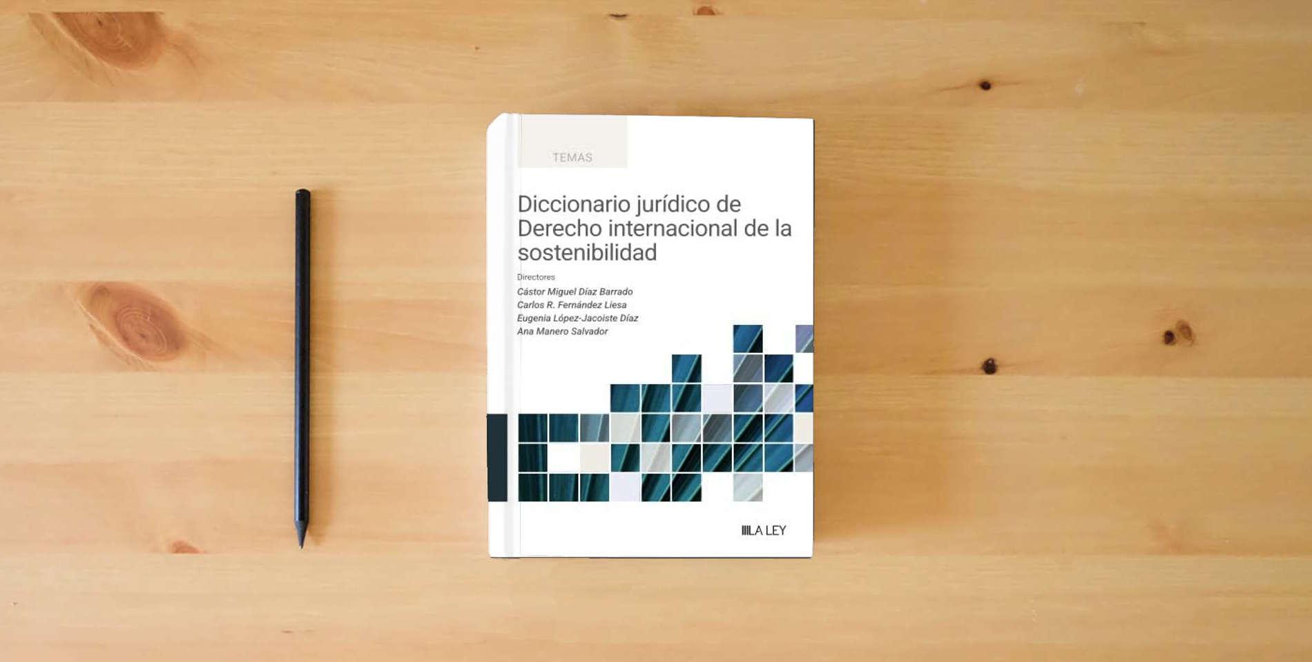 The book Diccionario jurídico de Derecho internacional de la sostenibilidad is on the table
