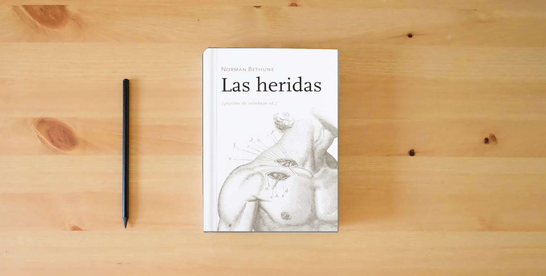 The book Las heridas (FONDO) is on the table
