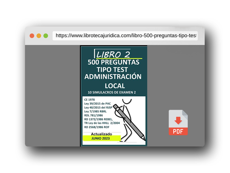 Vista previa del PDF del libro Libro 2, 500 preguntas tipo test Administración Local: 10 simulacros de examen 2 (Oposiciones Administración Local)