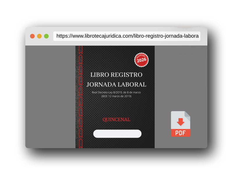 Vista previa del PDF del libro Libro Registro de Jornada Laboral- Quincenal: Para registrar horarios, turnos, pausas y firmas de empleados, acorde a la Legislación Española, 112 páginas tamaño folio papel 90 g/m²