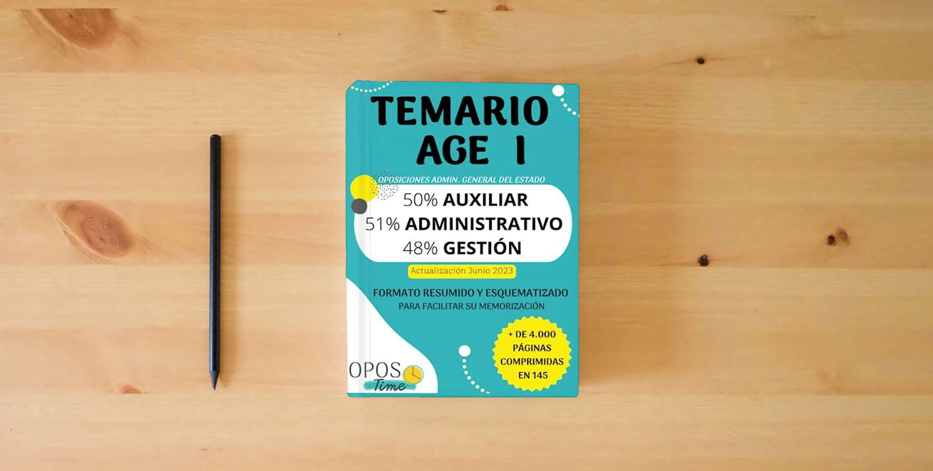 The book OPOSTIME. TEMARIO COMÚN DE LA ADMINISTRACIÓN GENERAL DEL ESTADO (AGE) PARA AUXILIAR, ADMINISTRATIVO Y GESTIÓN: Formato resumido y esquematizado para ... su memorización (PREPARACIÓN OPOSICIONES AGE) is on the table