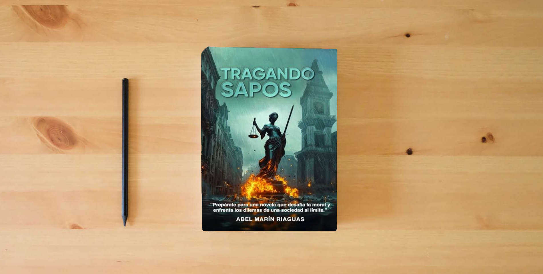 The book TRAGANDO SAPOS is on the table