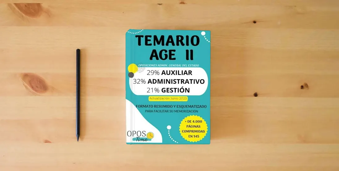 The book OPOSTIME. TEMARIO AGE II. OPOSICIONES A LA ADMINISTRACIÓN GENERAL DEL ESTADO PARA AUXILIAR, ADMINISTRATIVO Y GESTIÓN: Formato resumido y esquematizado ... su memorización (PREPARACIÓN OPOSICIONES AGE)} is on the table