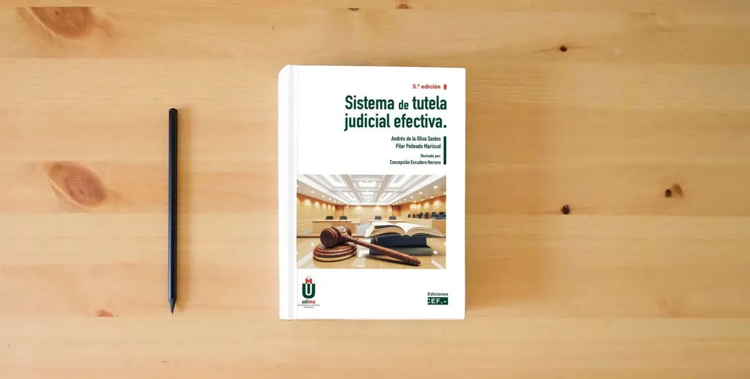 The book Sistema de tutela judicial efectiva (SIN COLECCION)} is on the table