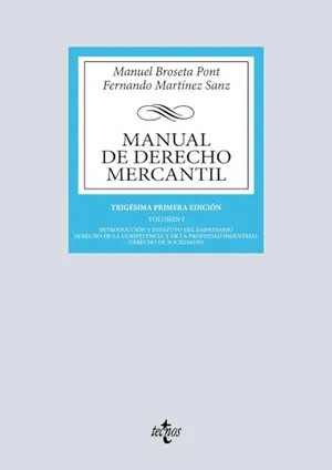 Portada del Libro: Manual de Derecho Mercantil: Vol. I. Introducción y estatuto del empresario. Derecho de la competencia y de la propiedad industrial. Derecho de ... Biblioteca Universitaria de Editorial Tecnos)