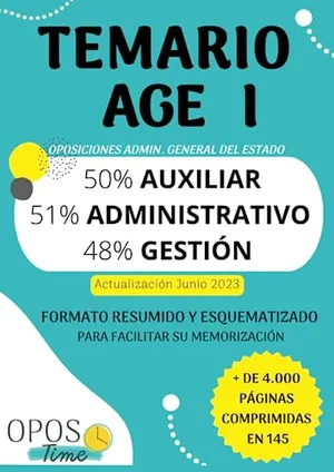 Portada del Libro: OPOSTIME. TEMARIO COMÚN DE LA ADMINISTRACIÓN GENERAL DEL ESTADO (AGE) PARA AUXILIAR, ADMINISTRATIVO Y GESTIÓN: Formato resumido y esquematizado para ... su memorización (PREPARACIÓN OPOSICIONES AGE)