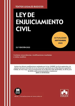 Portada del Libro: Ley de Enjuiciamiento Civil: Contiene concordancias, modificaciones resaltadas en color e índice analítico: 1 (TEXTOS LEGALES BASICOS)