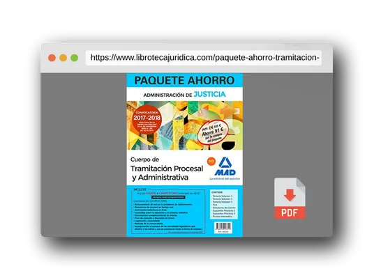 Vista previa del PDF del libro Paquete Ahorro Tramitación Procesal y Administrativa (turno libre). Ahorra 91 € (incluye Temario volúmenes 1, 2 y 3; Test; Supuestos prácticos ... Simulacros de examen y acceso Campus Oro)